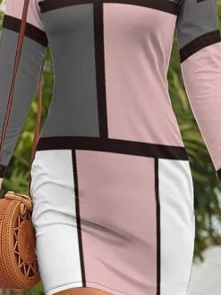 Women's Casual Dress Winter Dress Sweatshirt Dress Geometric Plaid Print Crew Neck Mini Dress Fashion Streetwear Outdoor Daily Long Sleeve Loose Fit Pink Fall Winter S M L XL XXL -Tesla Style gfniuz1693538202211