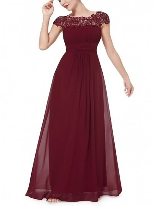 Women's Party Dress Chiffon Dress Long Dress Maxi Dress Black Wine Royal Blue Short Sleeve Pure Color Lace Summer Crew Neck Fashion 2023 S M L XL XXL 6 Women's Party Dress Chiffon Dress Long Dress Maxi Dress Black Wine Royal Blue Short Sleeve Pure Color Lace Summer Crew Neck Fashion 2023 S M L XL XXL - Image 4