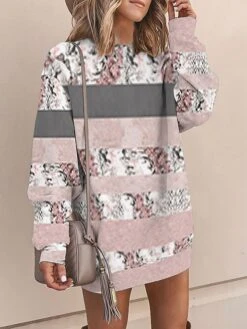Women's Casual Dress Sweatshirt Dress Mini Dress Warm Fashion Outdoor Vacation Going Out Crew Neck Print Floral Geometric Striped Loose Fit Black Pink Blue S M L XL XXL -Tesla Style gfusls1694151136427
