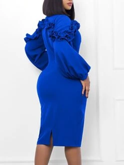 Women's Party Dress Work Dress Bodycon Midi Dress Black Yellow Red Long Sleeve Pure Color Ruffle Spring Fall Winter V Neck Elegant Slim 2023 S M L XL 2XL -Tesla Style ggrfdm1669704880609