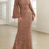 Women's Prom Dress Sequin Dress Wedding Guest Dress Long Dress Maxi Dress Silver Wine Gold Long Sleeve Pure Color Sequins Summer Spring Fall V Neck Party Evening Party Fall Dress Spring Dress S M L -Tesla Style ggwevg1678429964645