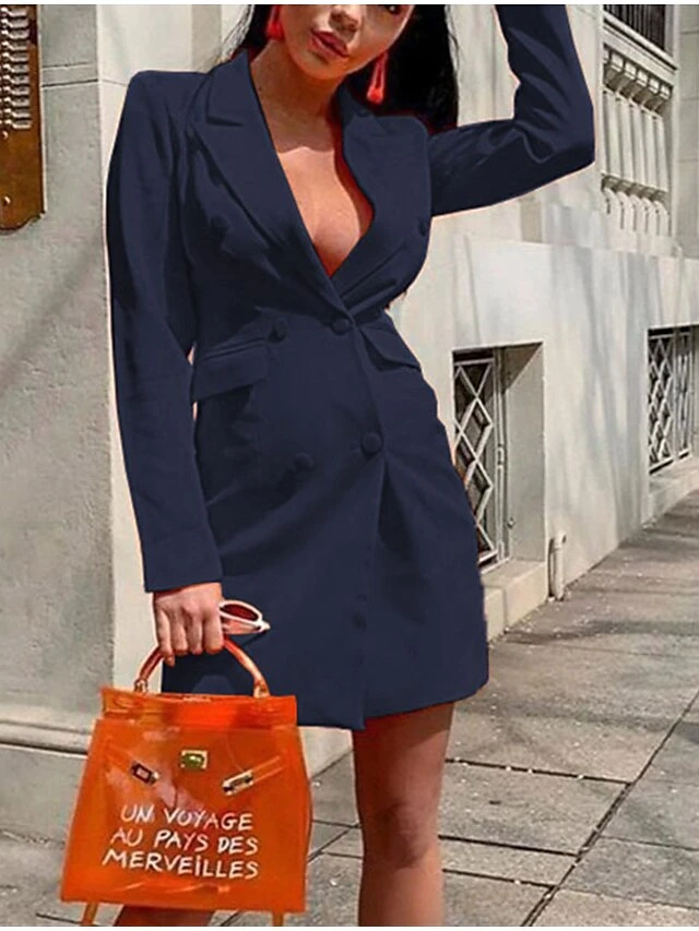 Women‘s Work Dress Blazer Dress And Jacket Set Party Dress Mini Dress Black Dark Green Purple Long Sleeve Pure Color Button Fall Winter Autumn Shirt Collar Stylish Winter Dress Fall Dress 2023 6 Women‘s Work Dress Blazer Dress And Jacket Set Party Dress Mini Dress Black Dark Green Purple Long Sleeve Pure Color Button Fall Winter Autumn Shirt Collar Stylish Winter Dress Fall Dress 2023 - Image 4