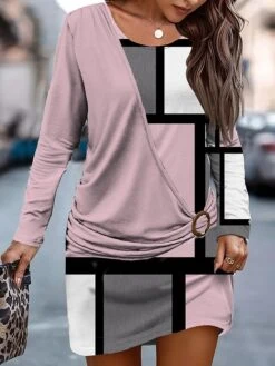 Women's Casual Dress Plaid Dress Sweatshirt Dress Geometric Plaid Patchwork Print Crew Neck Mini Dress Fashion Streetwear Outdoor Daily Long Sleeve Loose Fit Royal Blue Blue Fall Winter S M L XL XXL -Tesla Style ggzagu1695372543816