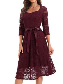 Women's Party Dress Lace Dress Vintage Dress Midi Dress Black Wine Navy Blue 3/4 Length Sleeve Pure Color Lace Summer Spring Fall Square Neck Fashion Wedding Guest Birthday Vacation 2023 S M L XL XXL -Tesla Style ghehdv1671444173180