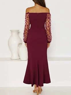 Women's Party Dress Cocktail Dress Wedding Guest Dress Long Dress Maxi Dress Black Wine Army Green Long Sleeve Pure Color Lace Spring Fall Winter Off Shoulder Fashion Winter Dress Wedding Guest -Tesla Style ghgjuh1697096000606