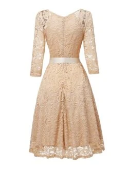 Women‘s Vintage Tea Dresses Party Dress Lace Dress Homecoming Dress Knee Length Dress Pink Wine Navy Blue 3/4 Length Sleeve Pure Color Lace Summer Spring Fall V Neck Classic Winter Dress -Tesla Style ghhxfi1600920049700