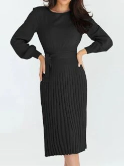 Women‘s Sweater Dress Winter Dress Bodycon Knee Length Dress Black Dark Green Khaki Long Sleeve Pure Color Lace Up Fall Winter Autumn Crew Neck Elegant Winter Dress Fall Dress 2023 S M L XL XXL -Tesla Style ghkxkh1657786351251