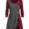 Women's Sweater Dress Winter Dress Jumper Dress Mini Dress Patchwork Button Street Daily Holiday Fashion Modern Crew Neck Long Sleeve 2023 Loose Fit Pink Wine Purple Color L XL XXL 3XL 4XL Size
