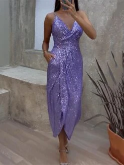 Women‘s Prom Dress Party Dress Sequin Dress Long Dress Maxi Dress Black Purple Sleeveless Pure Color Sparkly Glitter Sequins Summer Spring Fall Spaghetti Strap Fashion Winter Dress Wedding -Tesla Style gioglm1692858495157