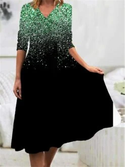 Women's Work Dress Casual Dress Swing Dress Fashion Winter Dress Daily Midi Dress Print V Neck Long Sleeve Ombre Regular Fit Pink Blue Purple Fall Winter S M L XL XXL -Tesla Style giopec1694426139703