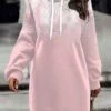 Women's Casual Dress Hoodie Dress Winter Dress Leaf Print Hooded Mini Dress Fashion Streetwear Outdoor Daily Long Sleeve Loose Fit Pink Fall Winter S M L XL XXL -Tesla Style gizcve1694066951288