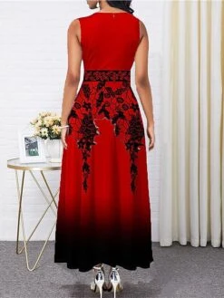 Women's Work Dress Semi Formal Dress Fashion Maxi Dress Pocket Print Crew Neck Sleeveless Floral Regular Fit Black Wine Summer Spring S M L XL -Tesla Style gjcsqw1673257592777