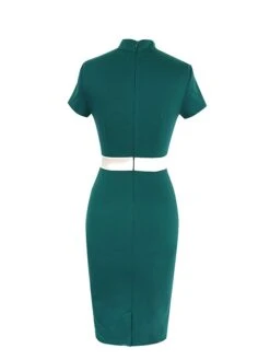 Women‘s Sheath Dress Midi Dress Black Blue Green Short Sleeve Color Block Print Spring Summer V Neck Stylish Weekend 2023 S M L XL XXL -Tesla Style gjcuko1638866626095