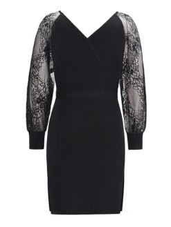 Women's Sweater Dress Knee Length Dress Blue Wine Khaki Black Long Sleeve Pure Color Lace Patchwork Fall Winter V Neck Elegant Sexy 2022 S M L XL XXL -Tesla Style gjjcgq1611553999650