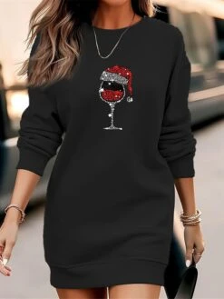 Women's Casual Dress Sweatshirt Dress Winter Dress Christmas Hat Print Crew Neck Mini Dress Fashion Streetwear Outdoor Christmas Long Sleeve Loose Fit Black Gray Fall Winter S M L XL XXL -Tesla Style gjpxsv1695807765189