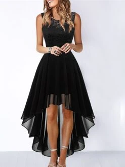 Women‘s Cocktail Party Dress Lace Dress Swing Dress Long Dress Maxi Dress Black Pink Wine Sleeveless Pure Color Lace Fall Spring Summer Crew Neck Fashion 2023 S M L XL XXL 3XL -Tesla Style gjwbms1657089342833