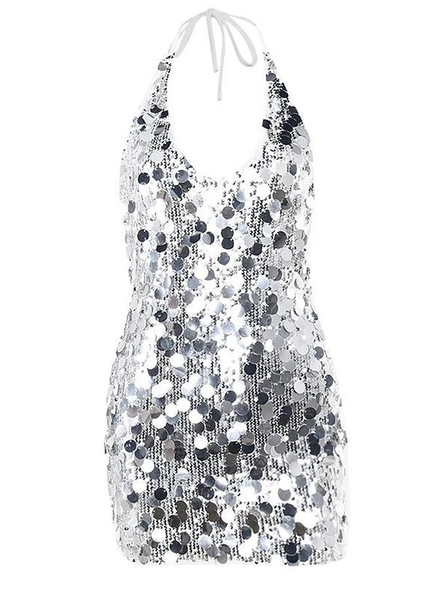Women‘s Party Dress Sequin Dress Homecoming Dress Cocktail Dress Mini Dress Silver Sleeveless Pure Color Sparkly Glitter Sequins Spring Fall Winter Halter Neck Fashion Birthday Vacation 2023 S M L 20 Women‘s Party Dress Sequin Dress Homecoming Dress Cocktail Dress Mini Dress Silver Sleeveless Pure Color Sparkly Glitter Sequins Spring Fall Winter Halter Neck Fashion Birthday Vacation 2023 S M L - Image 18