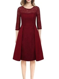 Women's Party Dress Lace Dress Swing Dress Mini Dress Black Wine Blue 3/4 Length Sleeve Pure Color Lace Spring Fall Winter Crew Neck Fashion Party Spring Dress 2023 S M L XL XXL 3XL 4XL -Tesla Style gkbtvx1671604317362