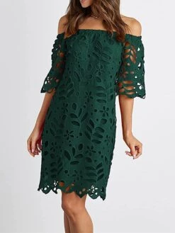 Women's Party Dress Cut Out Dress Cocktail Dress Midi Dress Black White Red Half Sleeve Pure Color Ruched Fall Winter Autumn Off Shoulder Fashion Winter Dress Wedding Guest Birthday 2023 S M L XL -Tesla Style glqvrd1696490234385