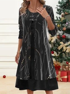 Women's Christmas Party Dress Black Velvet Dress Cocktail Dress Midi Dress Black Burgundy Royal Blue Long Sleeve Pure Color Patchwork Spring Fall Winter -Tesla Style gmzfmn1697423727504