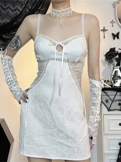 Women's Party Dress Cocktail Dress Bodycon Mini Dress White Sleeveless Pure Color Lace Up Spring Fall Winter Spaghetti Strap Fashion Halloween Birthday Wedding Guest 2023 S M L -Tesla Style gnbahy1693886982612