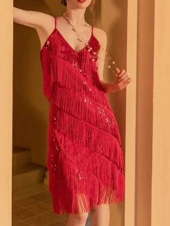 Women‘s Retro 1920s Fringe Dress Black Dress Midi Dress Party Cocktail Party Sequins Tassel Fringe Plain Spaghetti Strap Sleeveless Regular Fit Summer Spring 2023 Red XS S M L 27 Women‘s Retro 1920s Fringe Dress Black Dress Midi Dress Party Cocktail Party Sequins Tassel Fringe Plain Spaghetti Strap Sleeveless Regular Fit Summer Spring 2023 Red XS S M L -Tesla Style gnvxxm1677150200374