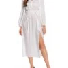 Women's Work Dress Satin Dress White Dress Fashion Midi Dress Drawstring Split V Neck Long Sleeve Plain Loose Fit White Fall Winter S M L XL XXL -Tesla Style gnxohe1693467429897