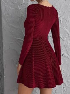 Women's Party Dress Velvet Dress Wedding Guest Dress Mini Dress Wine Long Sleeve Pure Color Ruched Spring Fall Winter Square Neck Fashion Winter Dress Evening Party Wedding Guest 2023 S M L XL -Tesla Style gonoiv1692588653696