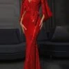 Women‘s Cocktail Party Dress Homecoming Dress Wedding Guest Dress Sequin Dress Long Dress Maxi Dress Red Long Sleeve Pure Color Lace Up Autumn V Neck Stylish Evening Party 2023 S M L XL 2XL -Tesla Style gonrpz1665745940374