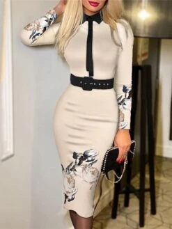 Women's Work Dress Sheath Dress Formal Dress Midi Dress Black Red Blue Long Sleeve Floral Print Winter Fall Autumn Shirt Collar Fashion Winter Dress Fall Dress 2023 S M L XL XXL 3XL -Tesla Style gossvl1658989493726