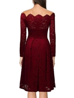 Women‘s Party Dress Homecoming Dress Lace Dress Midi Dress Black Wine Dusty Blue Long Sleeve Pure Color Lace Fall Spring Off Shoulder Elegant Winter Dress Wedding Guest 2023 -Tesla Style goxapv1603105982956