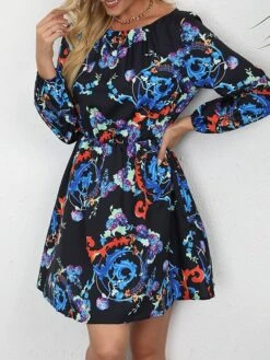 Women's Work Dress A Line Dress Fashion Mini Dress Print Crew Neck Long Sleeve Floral Loose Fit Red Blue Orange Fall S M L XL XXL -Tesla Style gpdswn1693300589218