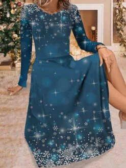 Women's Work Dress Casual Dress Swing Dress Fashion Winter Dress Christmas Daily Midi Dress Print Crew Neck Long Sleeve Snowflake Regular Fit Wine Blue Purple Fall Winter S M L XL XXL -Tesla Style gpepzx1695350907179