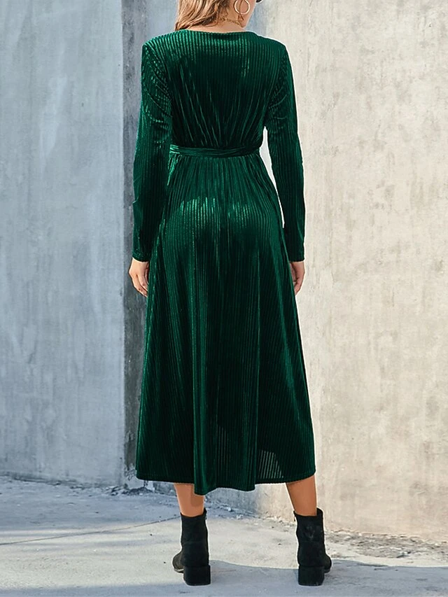 Women's Party Dress Velvet Dress Cocktail Dress Midi Dress Black Wine Brown Long Sleeve Pure Color Lace Up Spring Fall Winter V Neck Fashion Winter Dress Birthday Wedding Guest 2023 S M L XL XXL 3XL 5 Women's Party Dress Velvet Dress Cocktail Dress Midi Dress Black Wine Brown Long Sleeve Pure Color Lace Up Spring Fall Winter V Neck Fashion Winter Dress Birthday Wedding Guest 2023 S M L XL XXL 3XL - Image 3