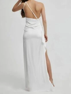 Women's Party Dress Satin Dress Sheath Dress Long Dress Maxi Dress Black Wine Beige Sleeveless Pure Color Backless Spring Summer One Shoulder Modern Slim 2023 S M L XL -Tesla Style gqixly1650019492778