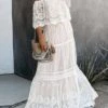 Women's Long Dress Maxi Dress Party Dress Lace Dress Swing Dress Floral Fashion Elegant Dress Daily Vacation Going Out Lace Mesh Half Sleeve Off Shoulder Dress Slim White Summer Spring S M L XL -Tesla Style grfnel1672990403820