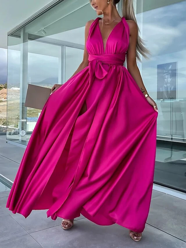 Women's Party Dress Homecoming Dress Satin Dress Pink Dress Long Dress Maxi Dress Black Light Green Wine Sleeveless Pure Color Lace Up Summer Spring Fall V Neck Fashion Evening Party Wedding Guest 17 Women's Party Dress Homecoming Dress Satin Dress Pink Dress Long Dress Maxi Dress Black Light Green Wine Sleeveless Pure Color Lace Up Summer Spring Fall V Neck Fashion Evening Party Wedding Guest - Image 15