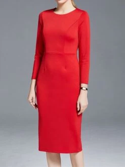 Women's Work Dress Sheath Dress Semi Formal Dress Fashion Winter Dress Office Workfashion Midi Dress Zipper Crew Neck 3/4 Length Sleeve Plain Regular Fit Black Red Fall Winter S M L XL XXL -Tesla Style gstslk1695030992886