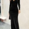 Women‘s Sheath Dress Trumpet / Mermaid Dress Black Dress Long Dress Maxi Dress Black Wine Dark Green Long Sleeve Pure Color Ruched Winter Fall Autumn V Neck Elegant Party Winter Dress Wedding Guest