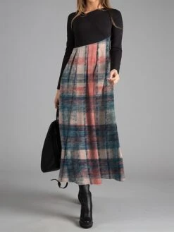 Women's Work Dress Casual Dress Swing Dress Fashion Winter Dress Daily Long Dress Maxi Dress Button Print V Neck Long Sleeve Plaid Regular Fit Yellow Red Blue Fall Winter S M L XL XXL -Tesla Style gtqiao1697524338960