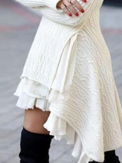 Women‘s Sweater Dress Winter Dress White Dress White Long Sleeve Pure Color Lace Layered Plus High Low Winter Fall Turtleneck High Neck Stylish Elegant Casual 2022 S M L XL XXL XXXL 4XL -Tesla Style gtrirk1636354372877