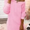 Women's Casual Dress Sweatshirt Dress Winter Dress Mini Dress Cold Shoulder Outdoor Street Daily Fashion Streetwear One Shoulder Long Sleeve 2023 Loose Fit Black Pink Color S M L XL Size