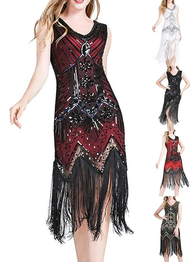 Women‘s Halloween Dress Retro 1920s Fringe Dress Midi Dress Party Outdoor Sequins Tassel Fringe Plain V Neck Sleeveless Regular Fit Summer Spring 2023 Claret Black S M L XL 3 Women‘s Halloween Dress Retro 1920s Fringe Dress Midi Dress Party Outdoor Sequins Tassel Fringe Plain V Neck Sleeveless Regular Fit Summer Spring 2023 Claret Black S M L XL