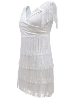 Women‘s Wedding Guest Dress Party Dress Fringe Dress Homecoming Dress Mini Dress Black White Sleeveless Pure Color Tassel Fringe Fall Spring Summer V Neck Fashion Birthday 2023 S M L XL -Tesla Style guwdmc1632289468822
