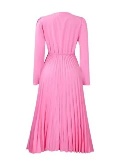 Women's Work Dress Sheath Dress Swing Dress Fashion Winter Dress Office Daily Midi Dress Lace Up Pleated V Neck Long Sleeve Plain Regular Fit Black Yellow Pink Fall Winter S M L XL XXL -Tesla Style guxcxt1695027372573