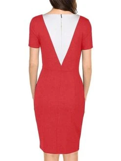 Women's Work Dress Sheath Dress Semi Formal Dress Fashion Midi Dress Patchwork Crew Neck Short Sleeve Color Block Slim Black White Wine Summer Spring S M L XL XXL -Tesla Style guygul1679311688622