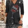Women's Christmas Work Dress Casual Dress Fashion Winter DressDaily Mini Dress Print V Neck Long Sleeve Elk Snowman Regular Fit Black Wine Green Fall Winter S M L XL XXL