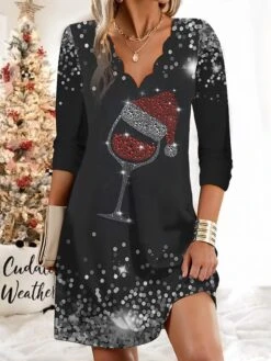 Women's Christmas Work Dress Casual Dress Fashion Winter DressDaily Mini Dress Print V Neck Long Sleeve Elk Snowman Regular Fit Black Wine Green Fall Winter S M L XL XXL