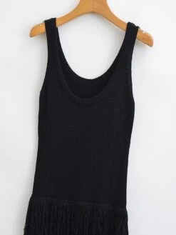 Women's Prom Dress Party Dress Fringe Dress Midi Dress Black Green Sleeveless Pure Color Tassel Fringe Fall Winter Autumn U Neck Vintage Vacation 2023 S M L -Tesla Style gvirnv1695208432083