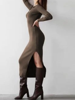 Women's Sweater Dress Winter Dress Jumper Dress Long Dress Maxi Dress Button Street Daily Holiday Fashion Streetwear Shirt Collar Long Sleeve 2023 Regular Fit Black Red Blue Color S M L Size -Tesla Style gvnuda1692938954685